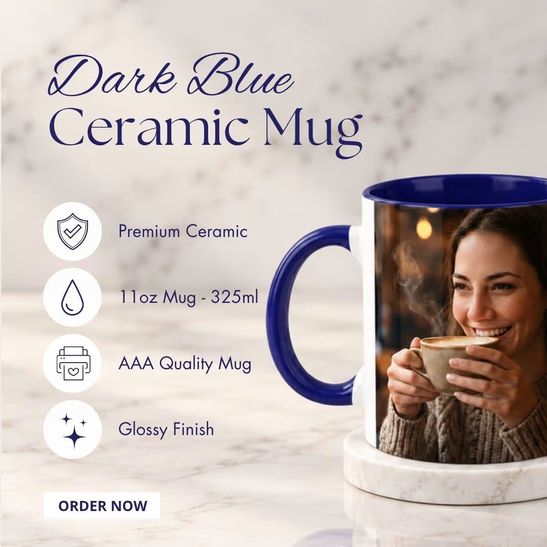 Dark Blue Ceramic Customized Photo Mug