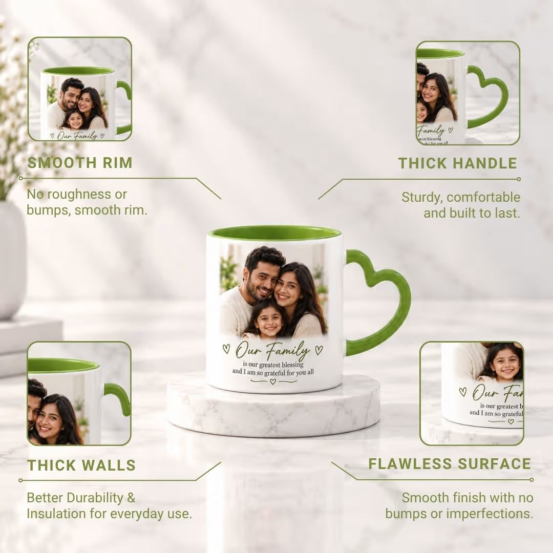 Light Green Heart Handle Ceramic Photo Mug