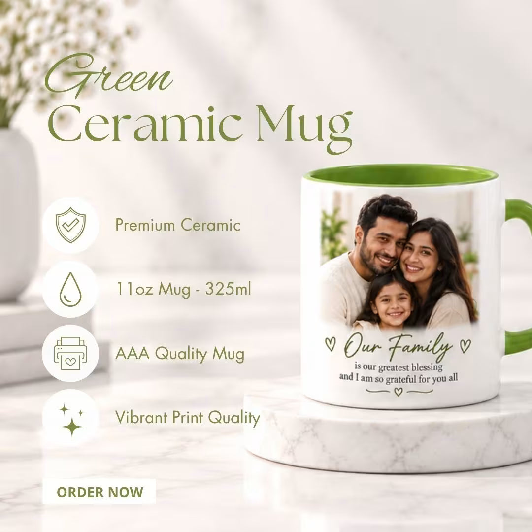 Light Green Heart Handle Ceramic Photo Mug