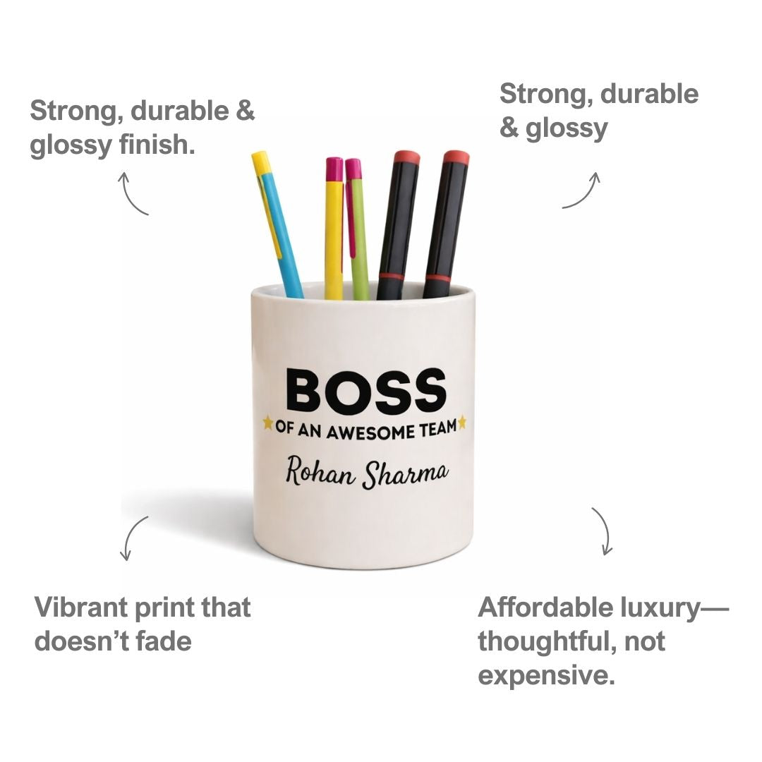 Photo Ceramic Customized Boss Pen Stand