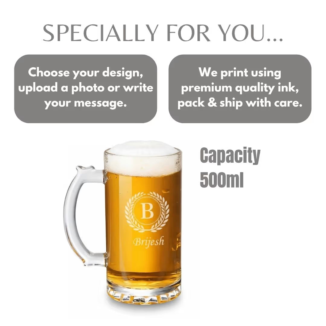 Customized Name & Initial Glass Beer Mug