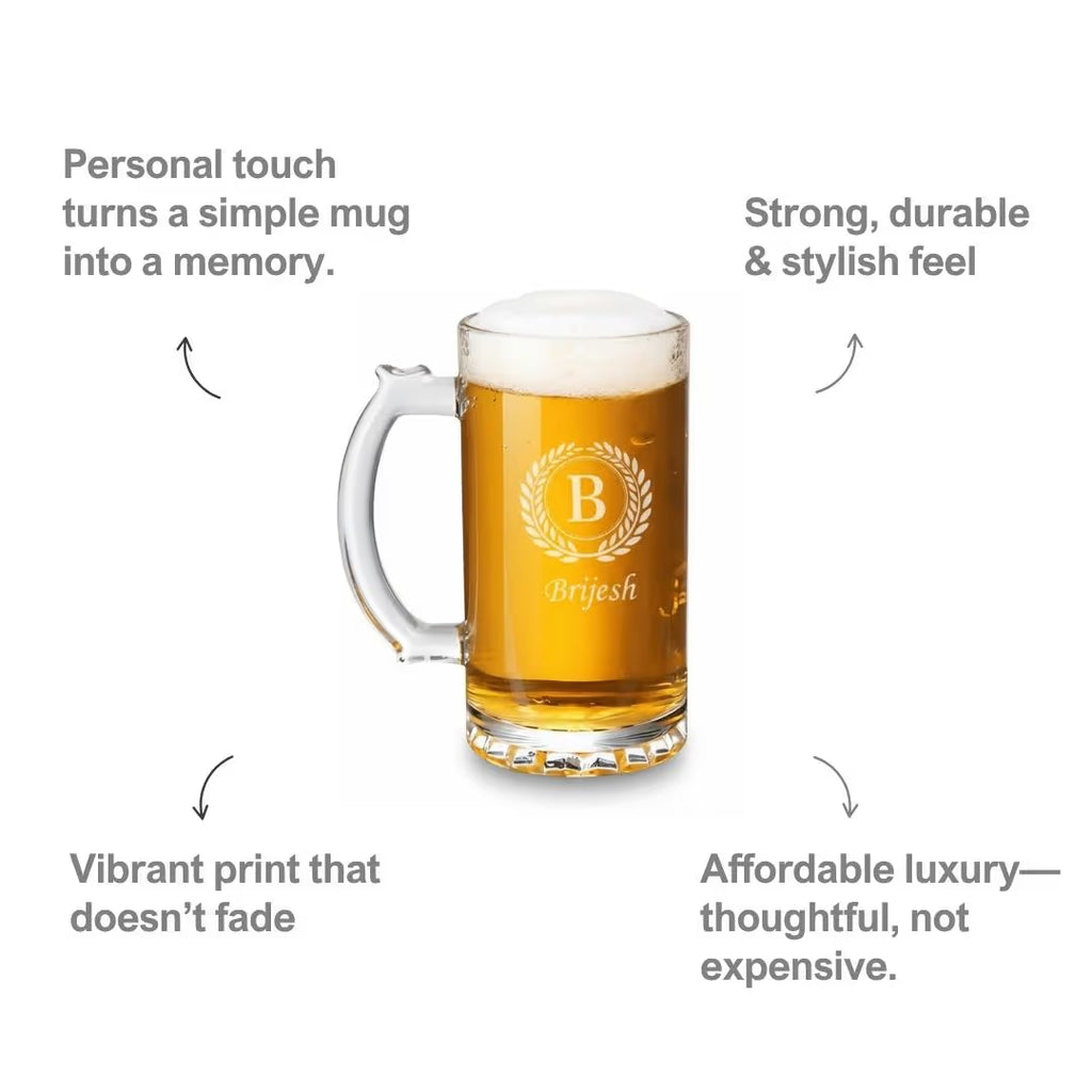 Customized Name & Initial Glass Beer Mug