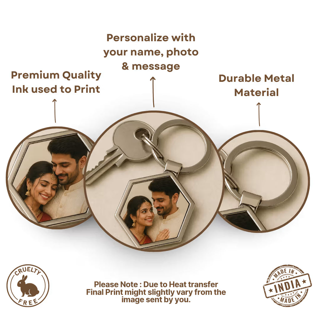 Customized Photo Hexagon Metal Keychain for Husband