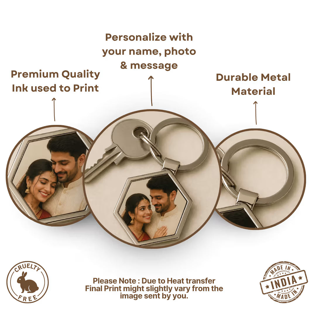 Customized Photo Hexagon Metal Keychain for Husband