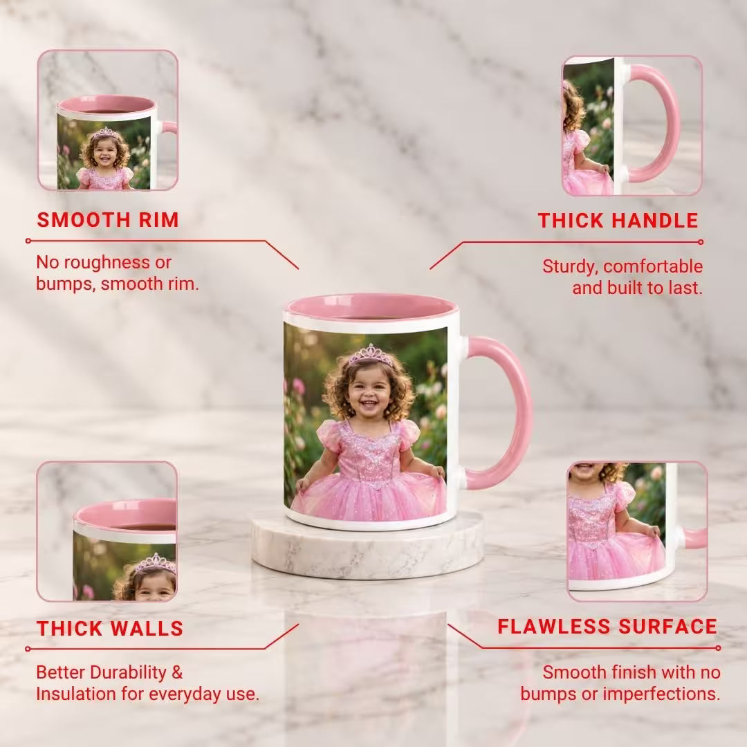 Customized 11oz Pink Handle Photo Mug