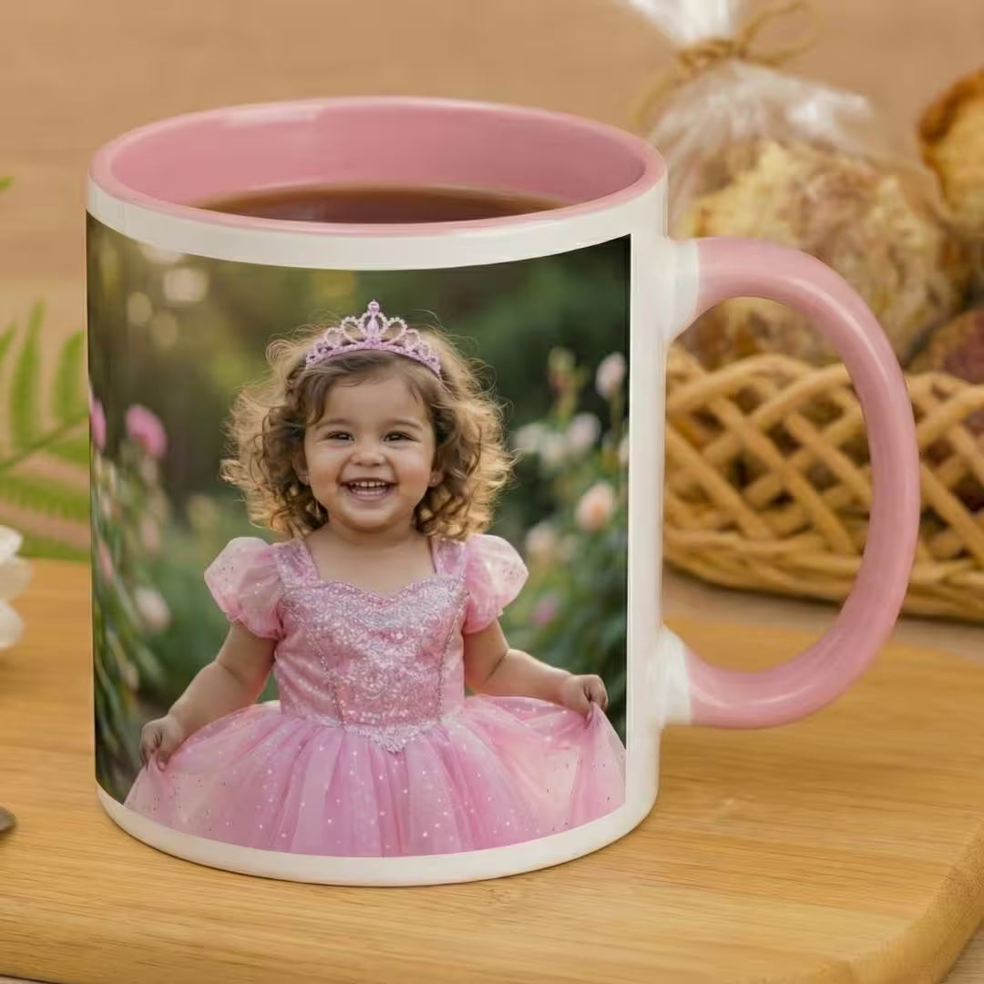 Customized 11oz Pink Handle Photo Mug