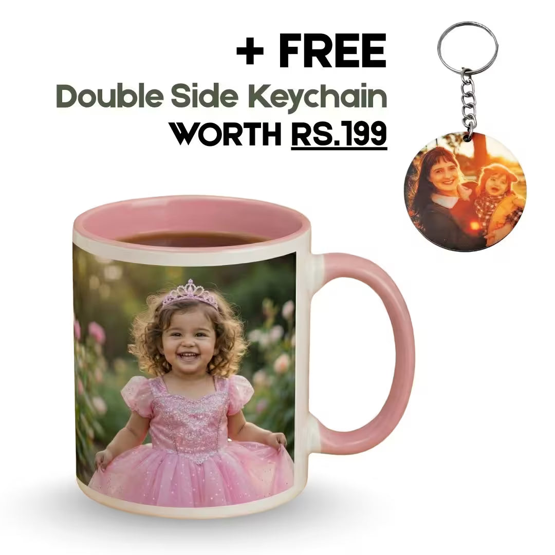 Customized 11oz Pink Handle Photo Mug
