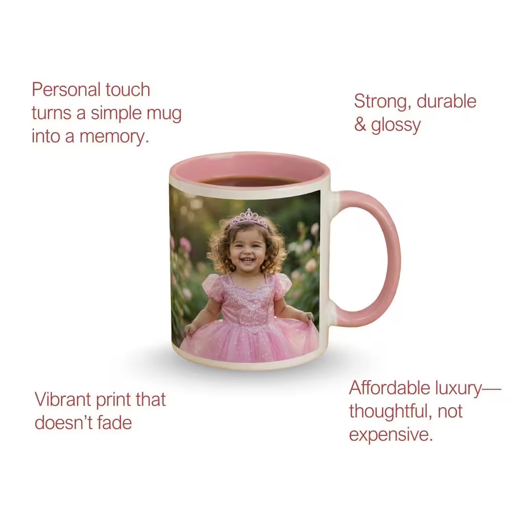 Customized 11oz Pink Handle Photo Mug