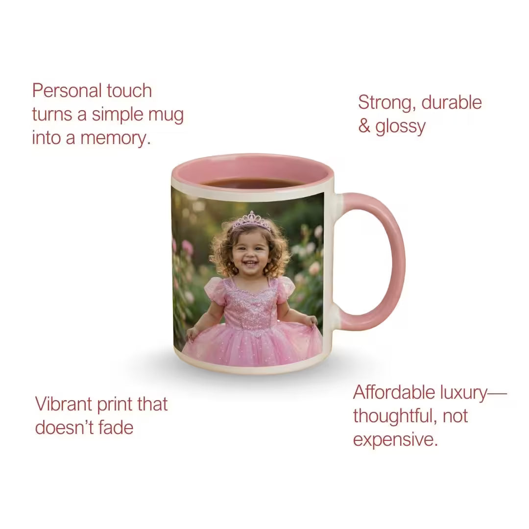 Customized 11oz Pink Handle Photo Mug