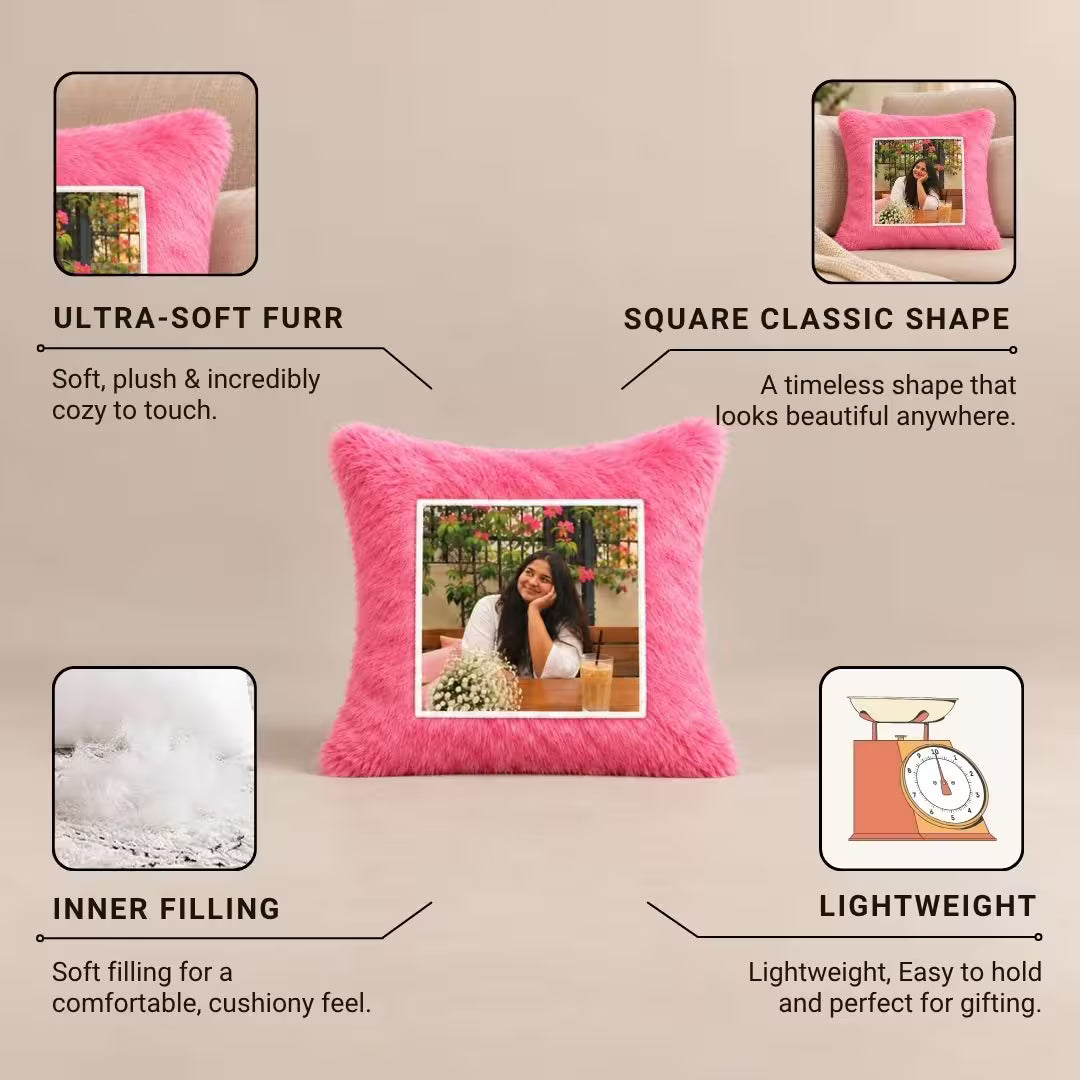 Pink Square Customized Furr Photo Pillow