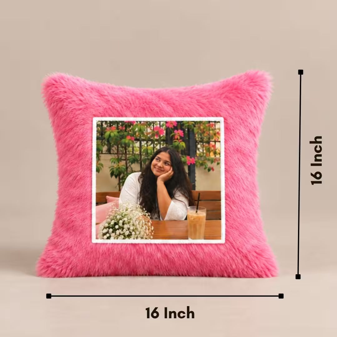 Pink Square Customized Furr Photo Pillow