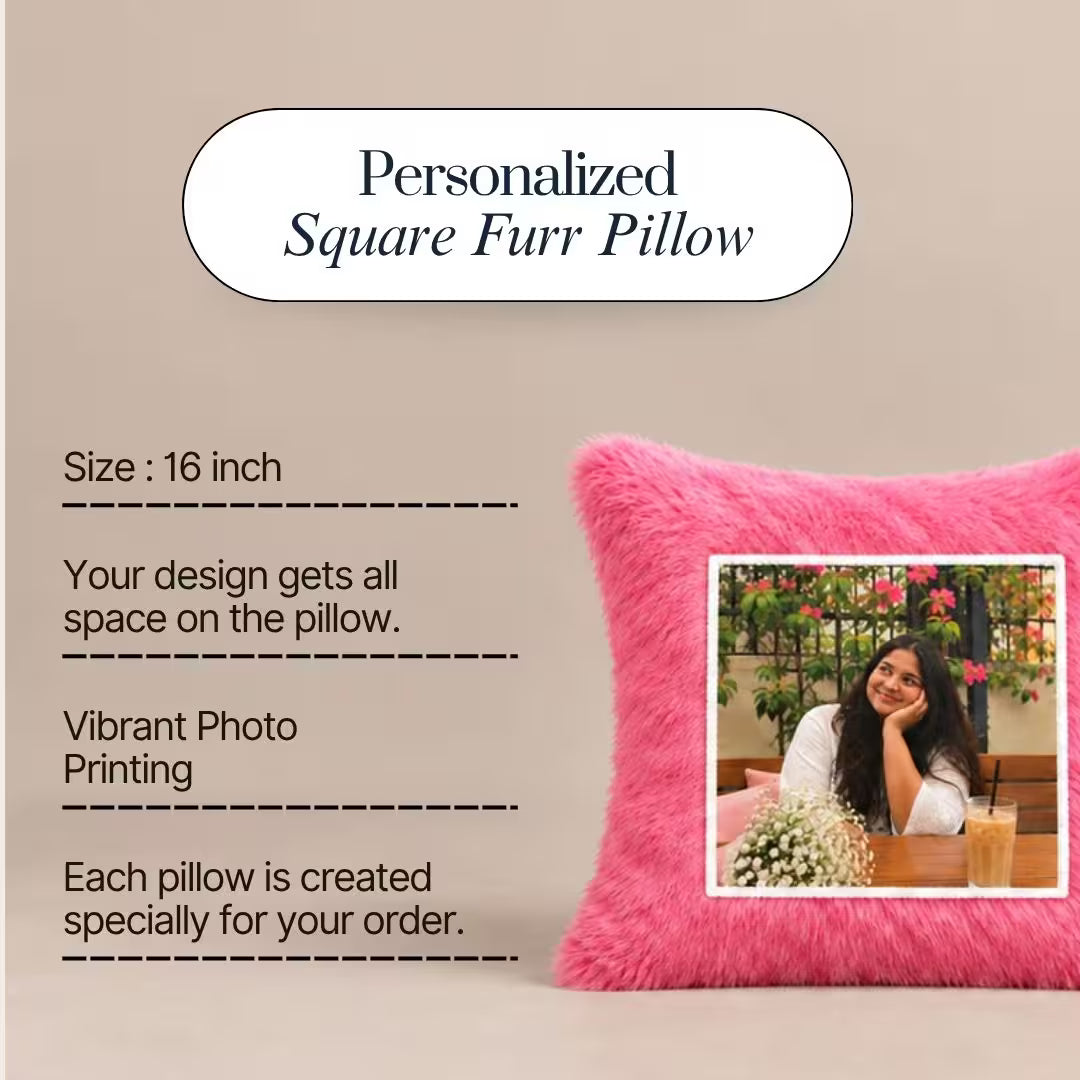 Pink Square Customized Furr Photo Pillow