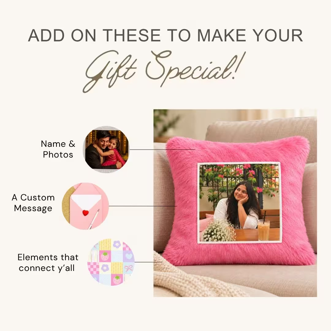 Pink Square Customized Furr Photo Pillow