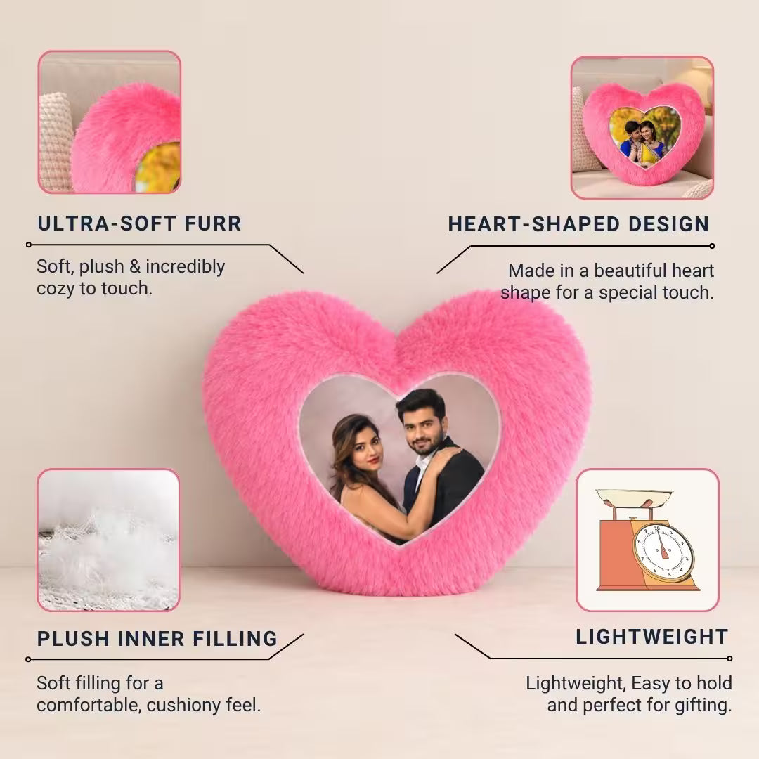 Pink Heart Customized Furr Photo Pillow
