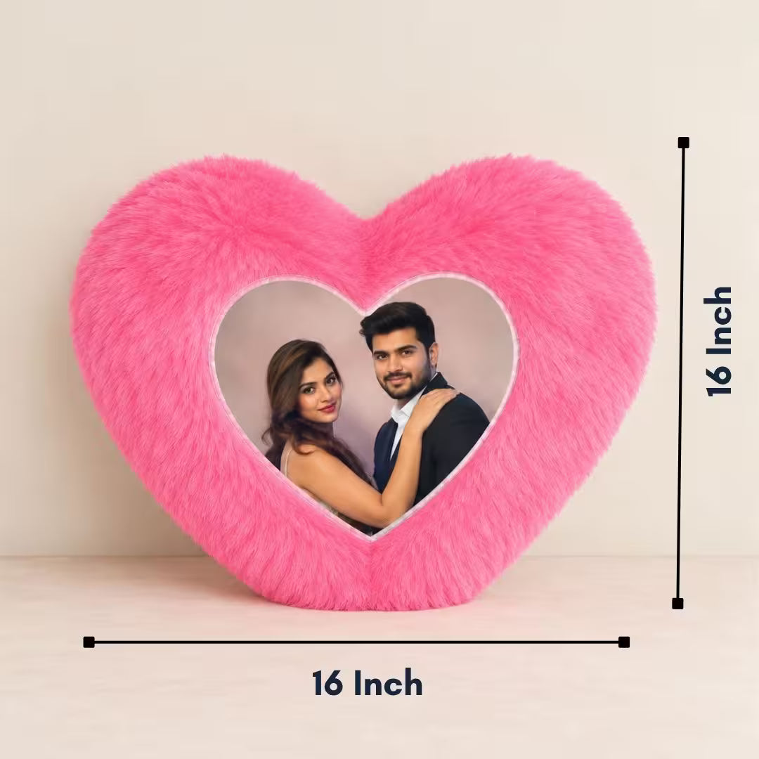 Pink Heart Customized Furr Photo Pillow