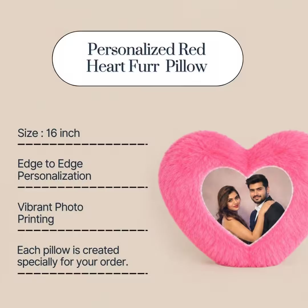 Pink Heart Customized Furr Photo Pillow