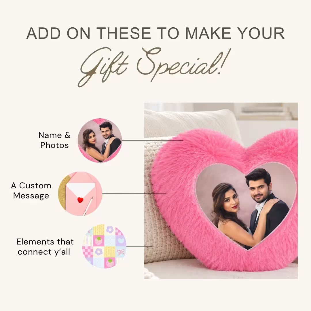 Pink Heart Customized Furr Photo Pillow