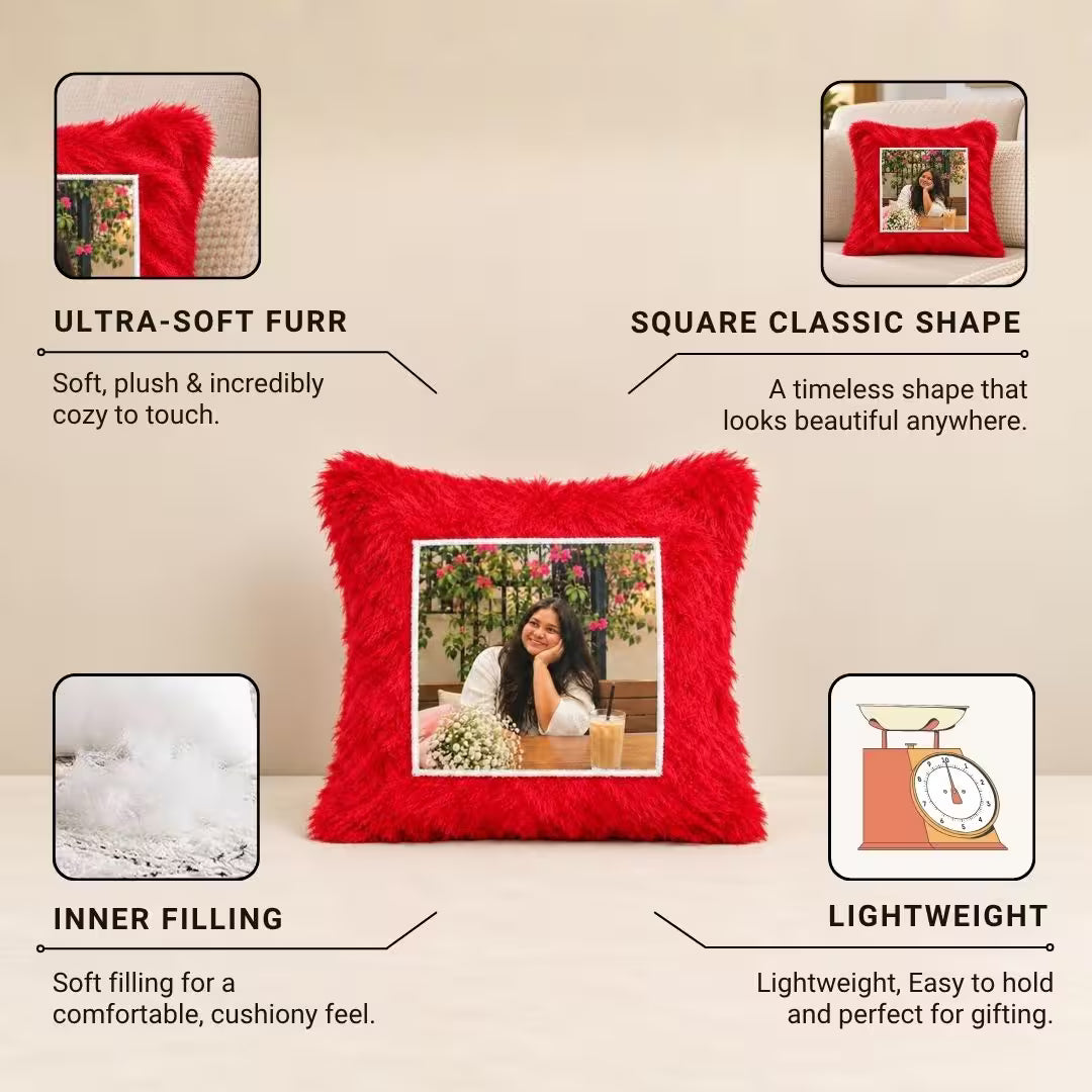 Red Square Customized Furr Photo Pillow