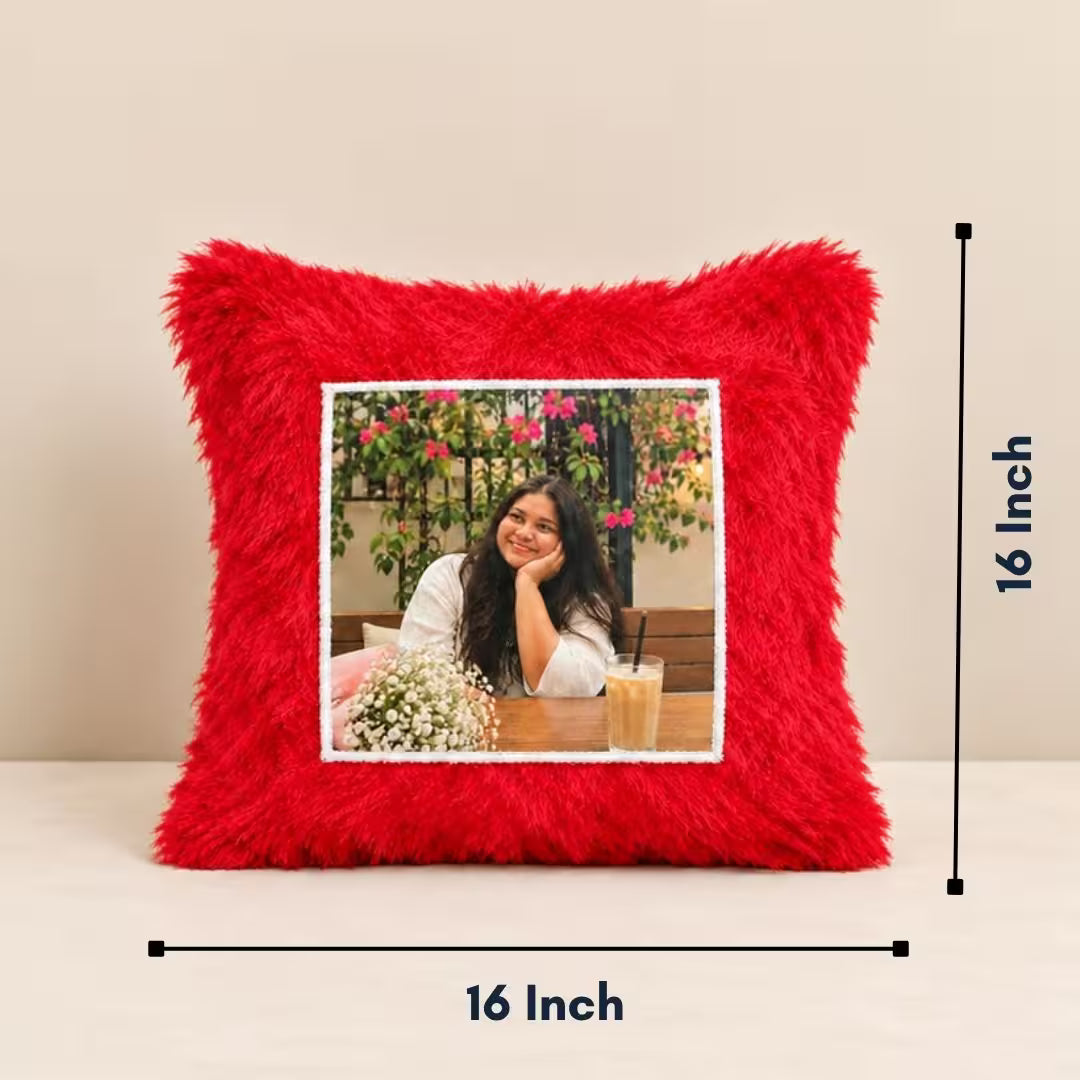 Red Square Customized Furr Photo Pillow