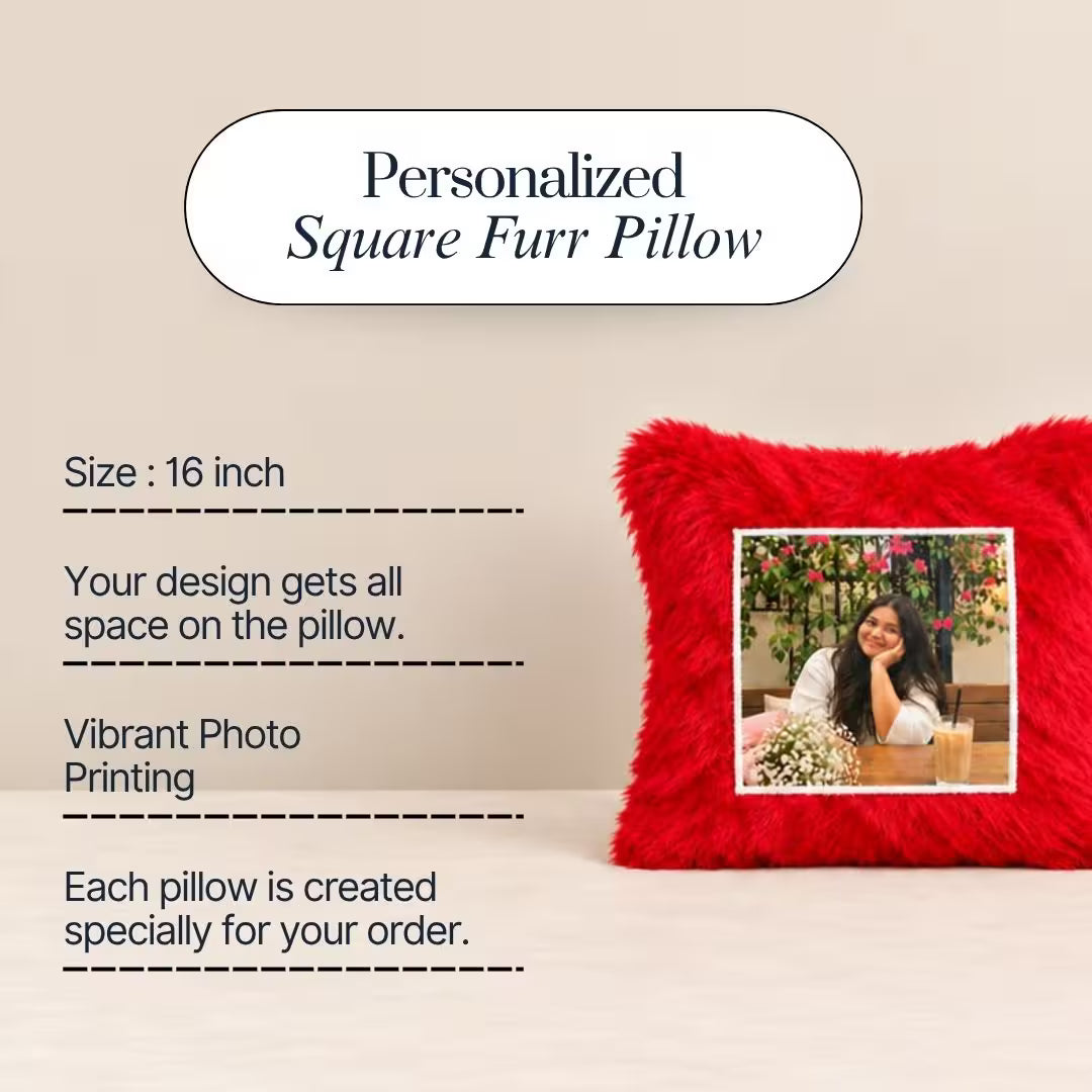 Red Square Customized Furr Photo Pillow