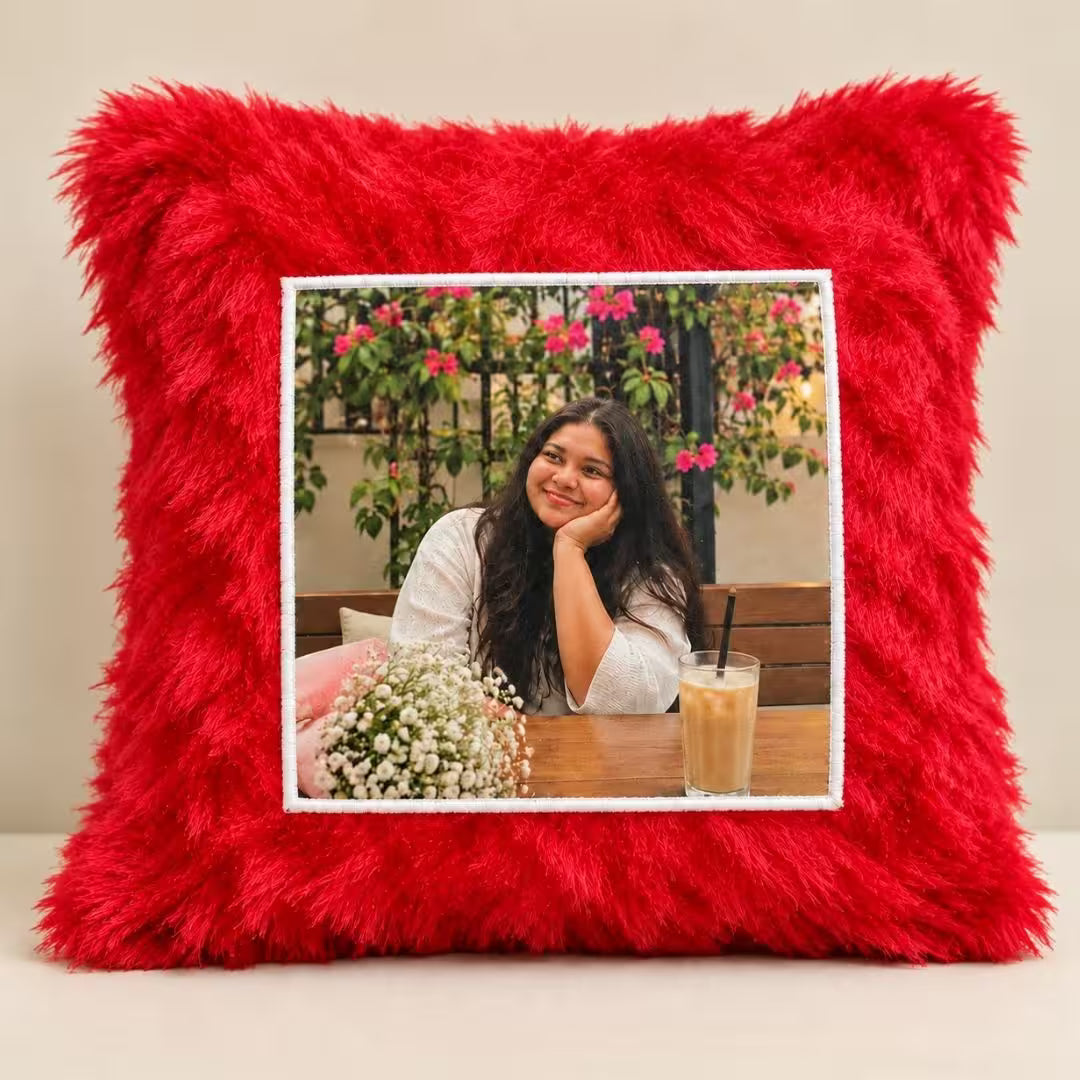 Red Square Customized Furr Photo Pillow