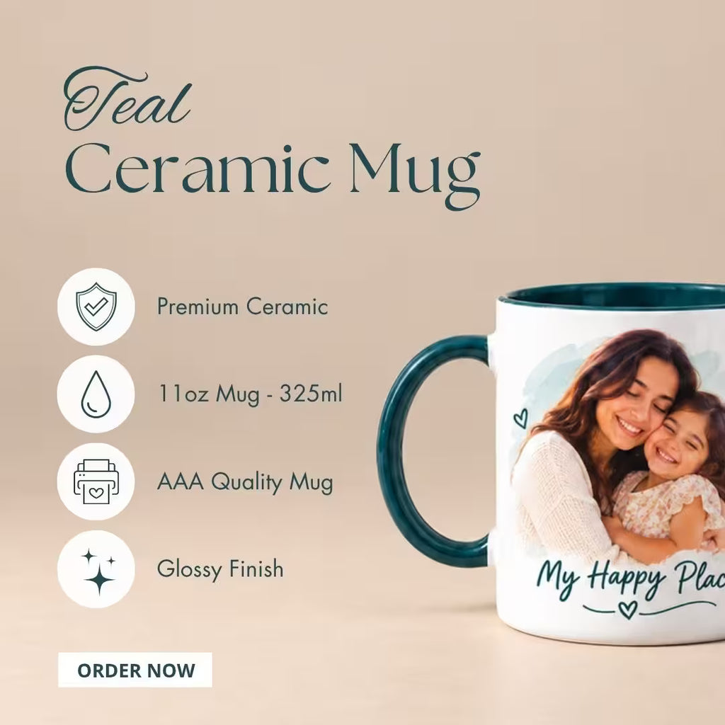 Teal Ceramic Customized Photo Mug
