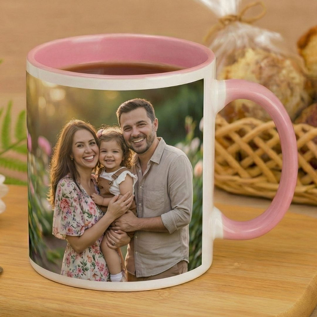 Customized 11oz Pink  Handle Photo Mug