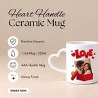Customized White Heart Handle Ceramic Photo Mug