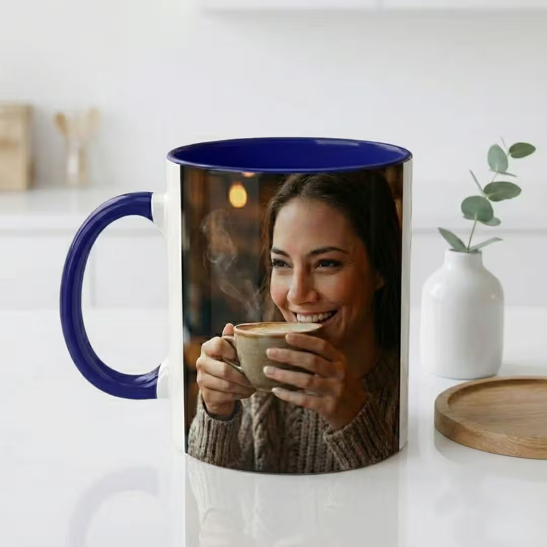 Dark Blue Ceramic Customized Photo Mug