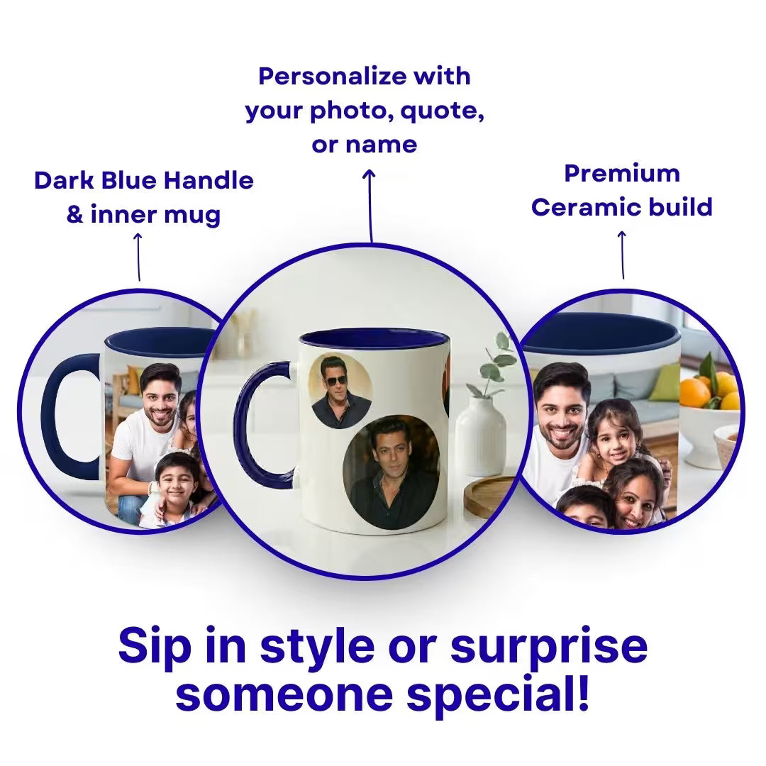 Dark Blue Ceramic Customized Photo Mug