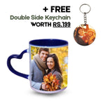 Dark Blue Heart Handle Ceramic Photo Mug
