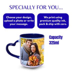 Dark Blue Heart Handle Ceramic Photo Mug