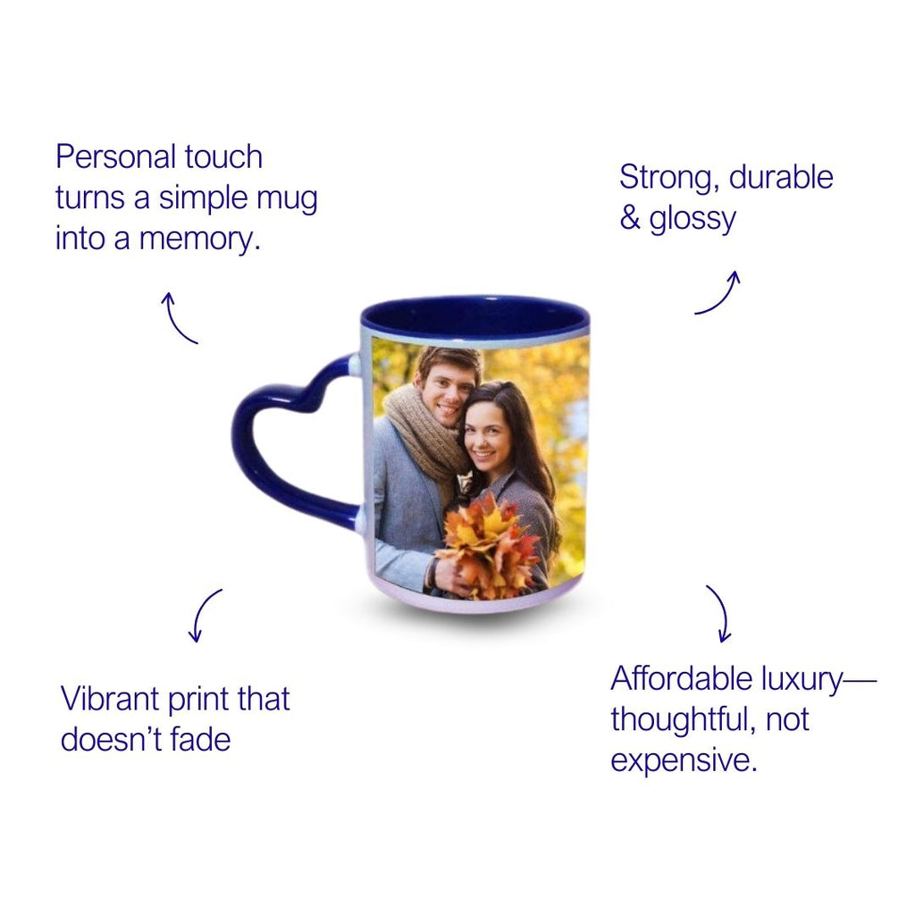 Dark Blue Heart Handle Ceramic Photo Mug