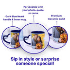 Dark Blue Heart Handle Ceramic Photo Mug