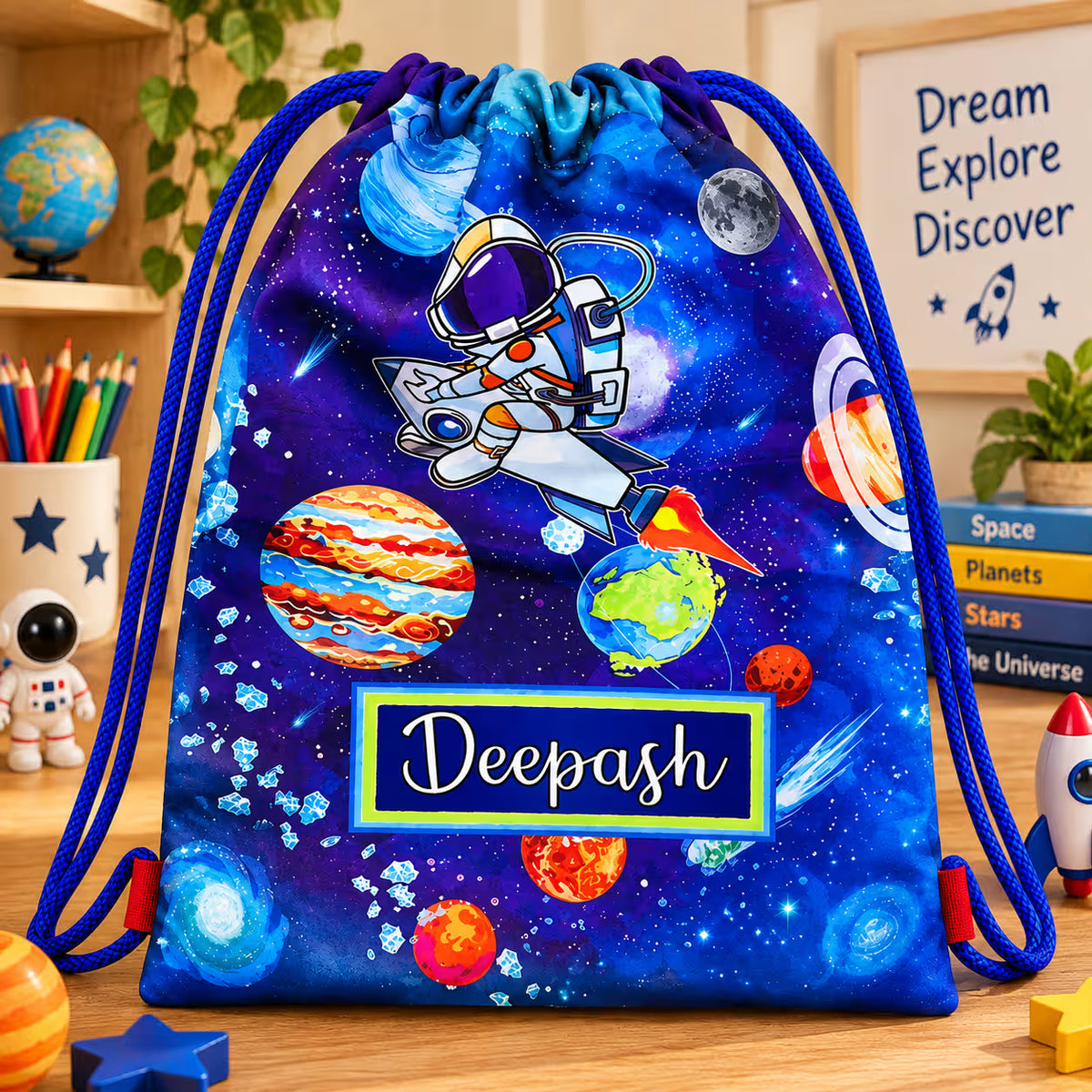 Personalized Space Theme Drawstring Shoulder Bag