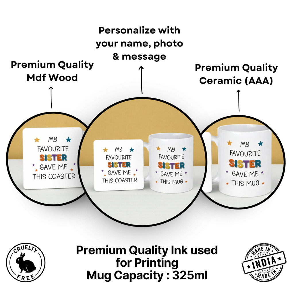 Favourite Sister Quote Ceramic Mug and Mdf Tea Coaster