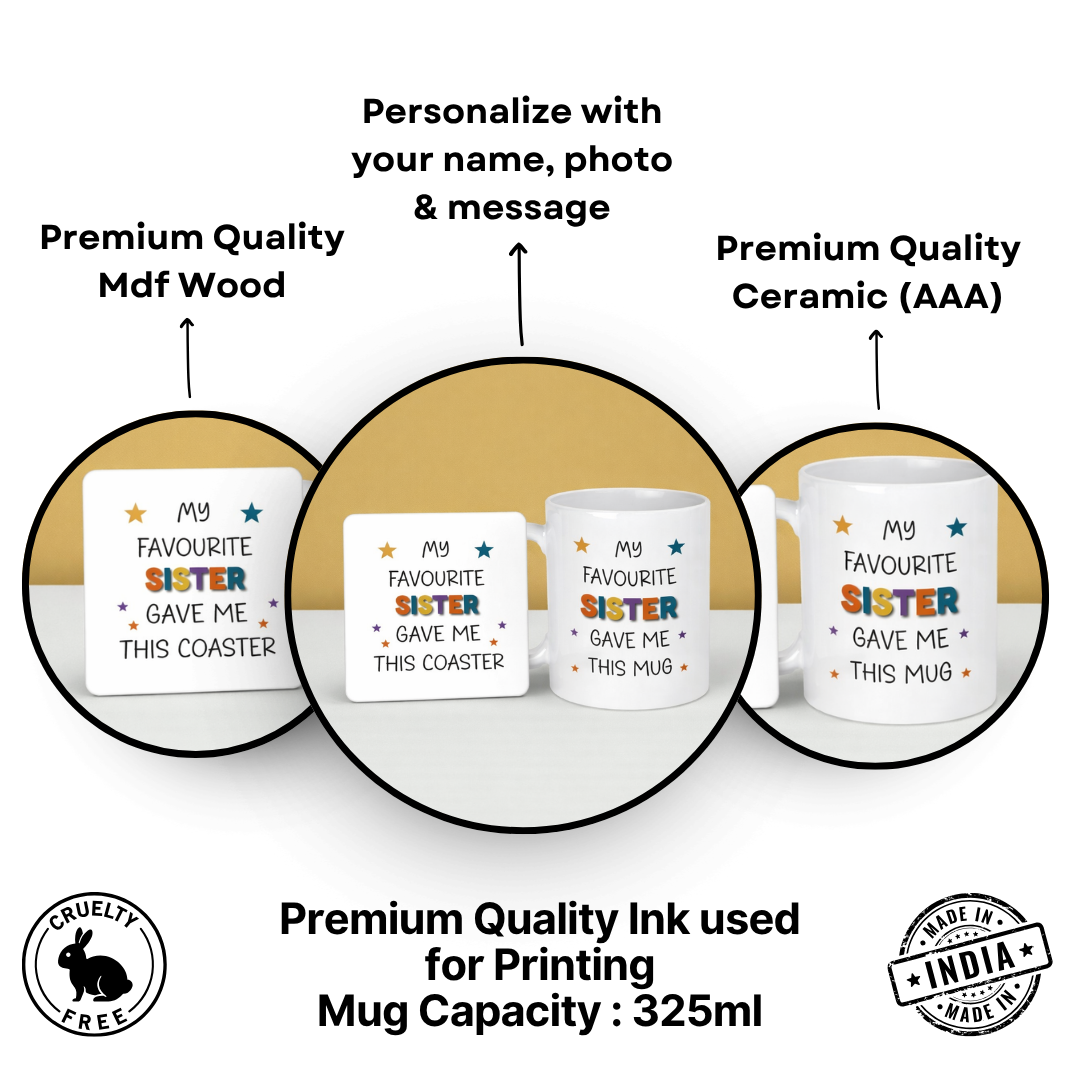 Favourite Sister Quote Ceramic Mug and Mdf Tea Coaster