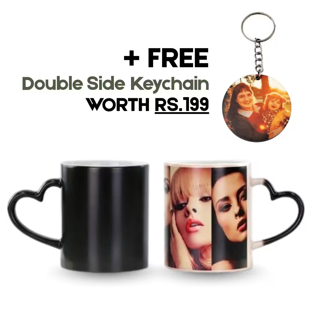 Customized Heart Handle Black Magic Mug