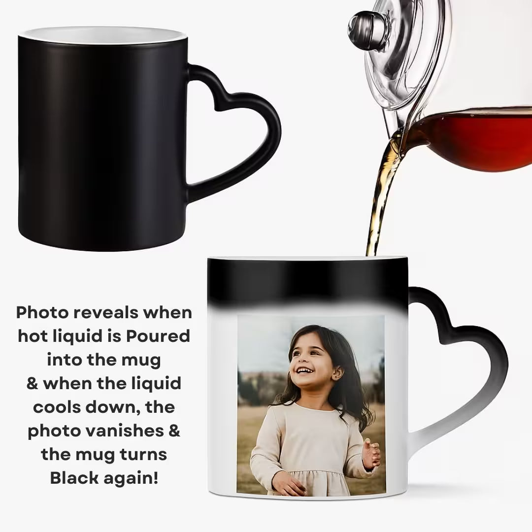 Customized Heart Handle Black Magic Mug