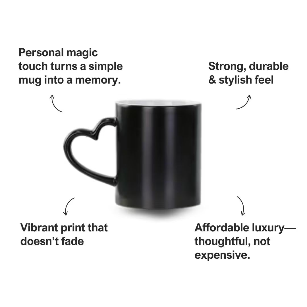 Customized Heart Handle Black Magic Mug
