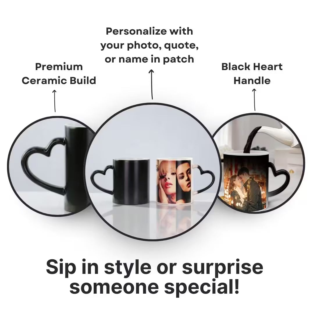 Customized Heart Handle Black Magic Mug