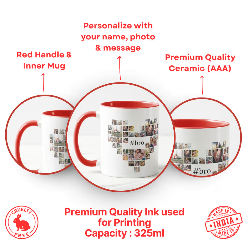 Heart Photo Collage Red Mug for Brother