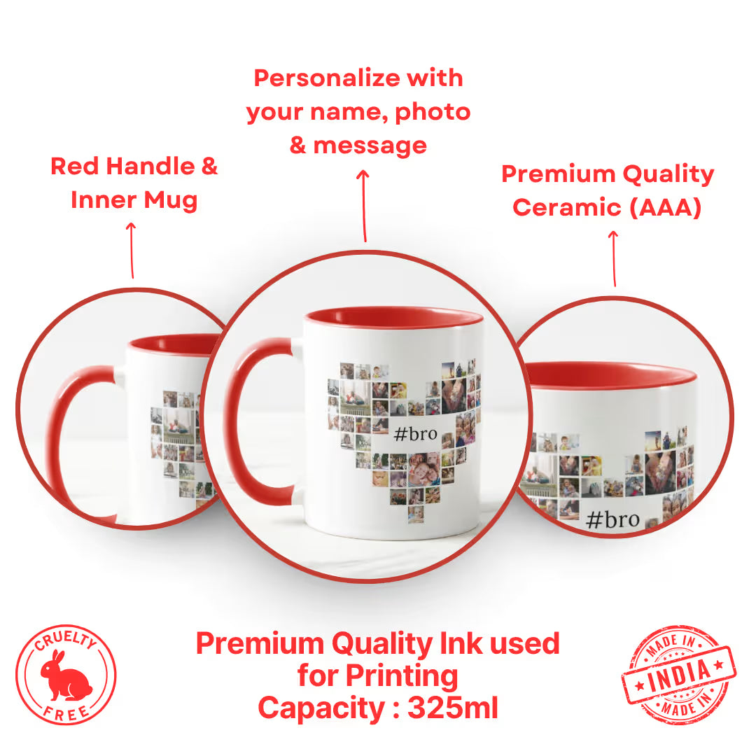 Heart Photo Collage Red Mug for Brother