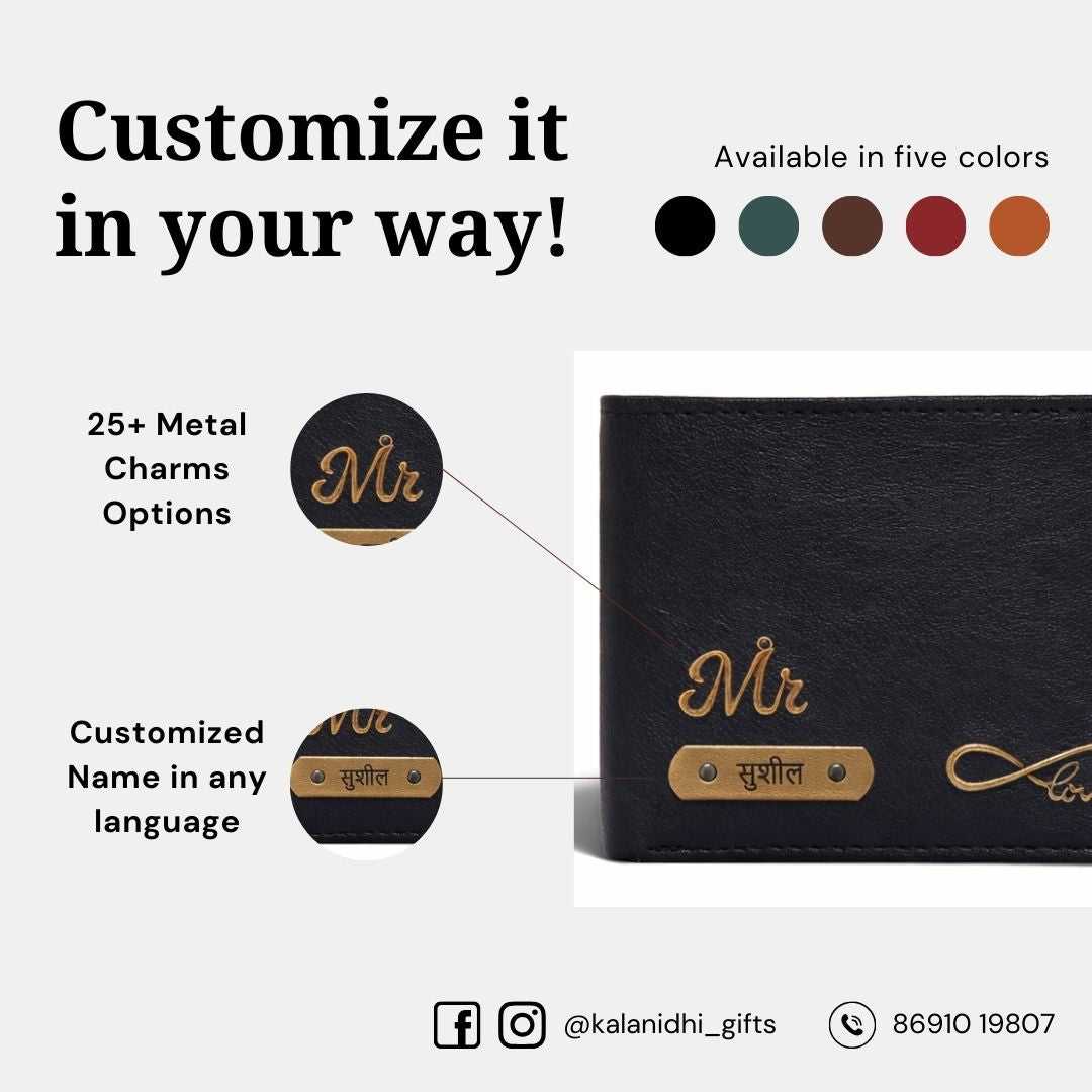 Personalized RFID Protected Chain Wallet with Card Holder - Black