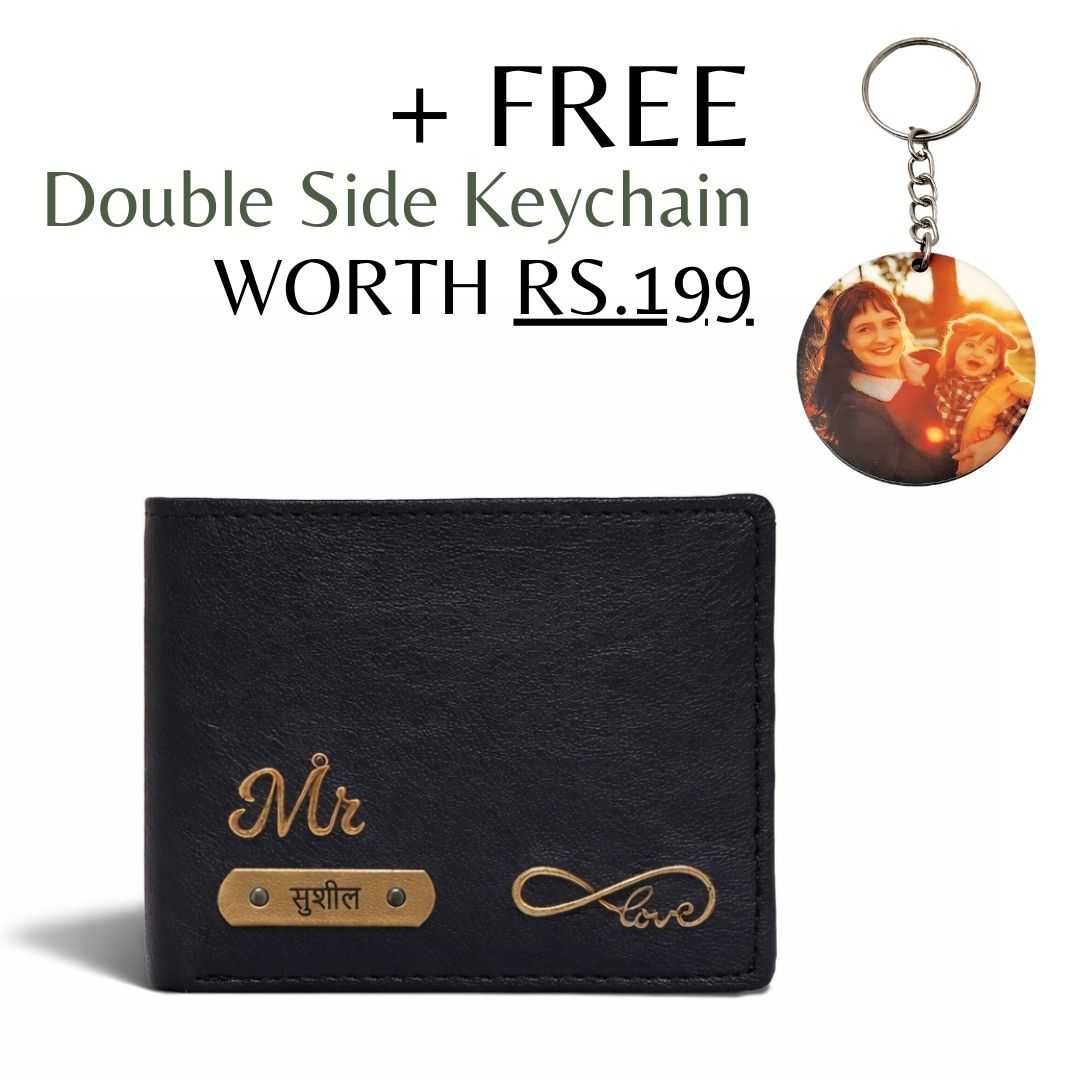 Personalized RFID Protected Vegan Leather Coin Pocket Wallet - Black