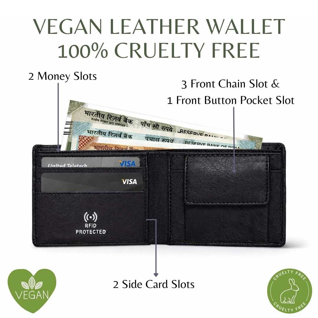 Personalized RFID Protected Vegan Leather Coin Pocket Wallet - Black