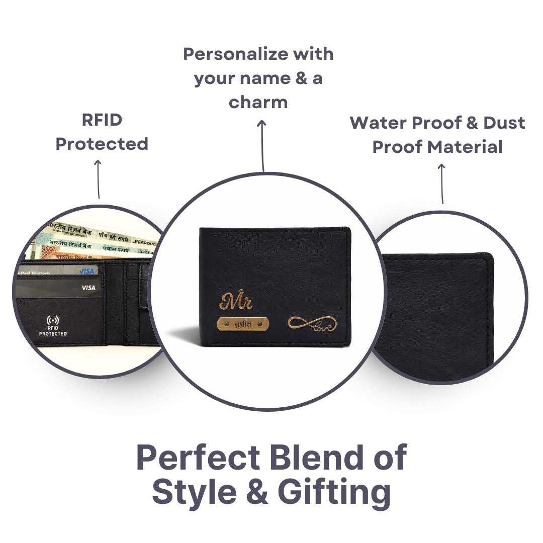 Personalized RFID Protected Vegan Leather Coin Pocket Wallet - Black