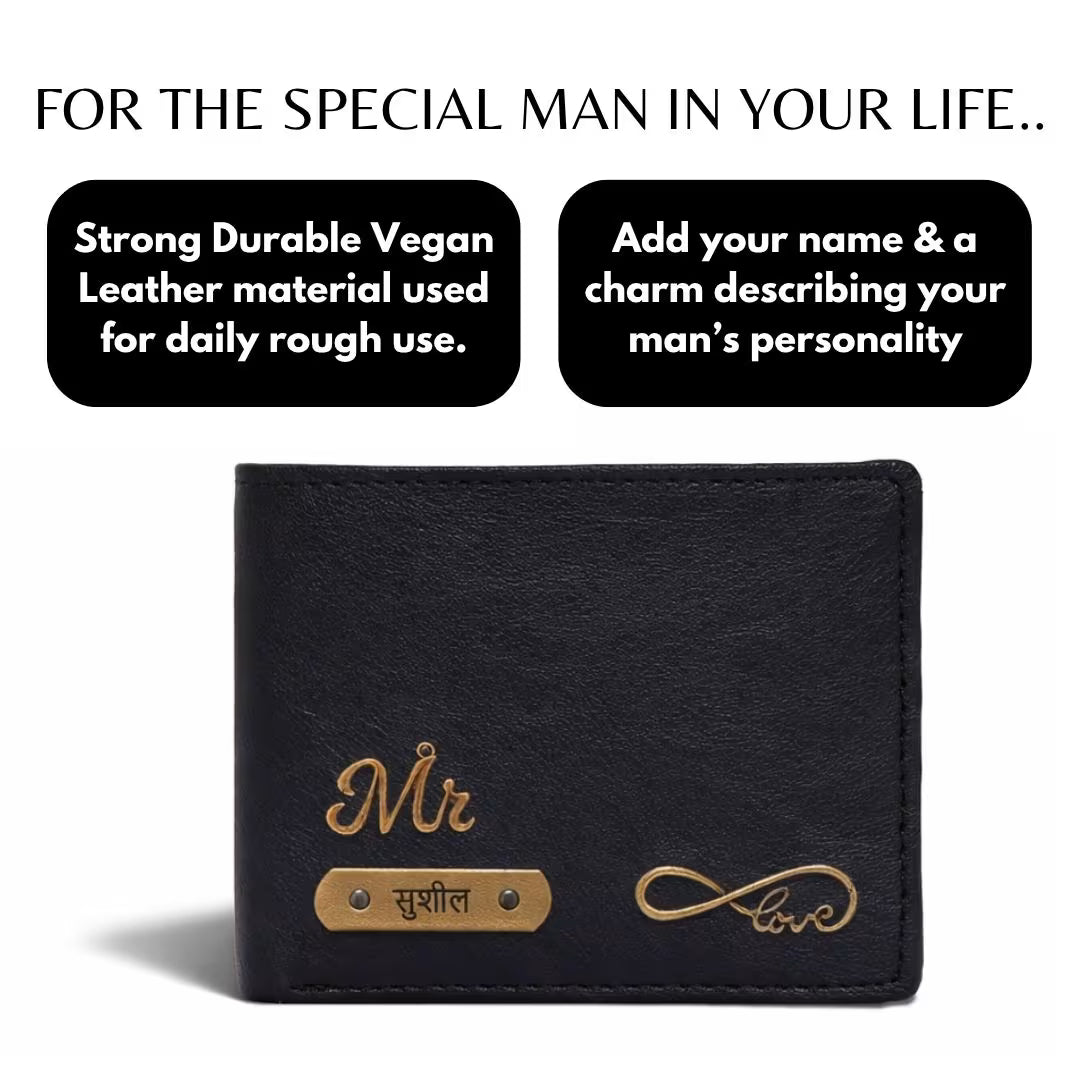 Personalized RFID Protected Vegan Leather Coin Pocket Wallet - Black