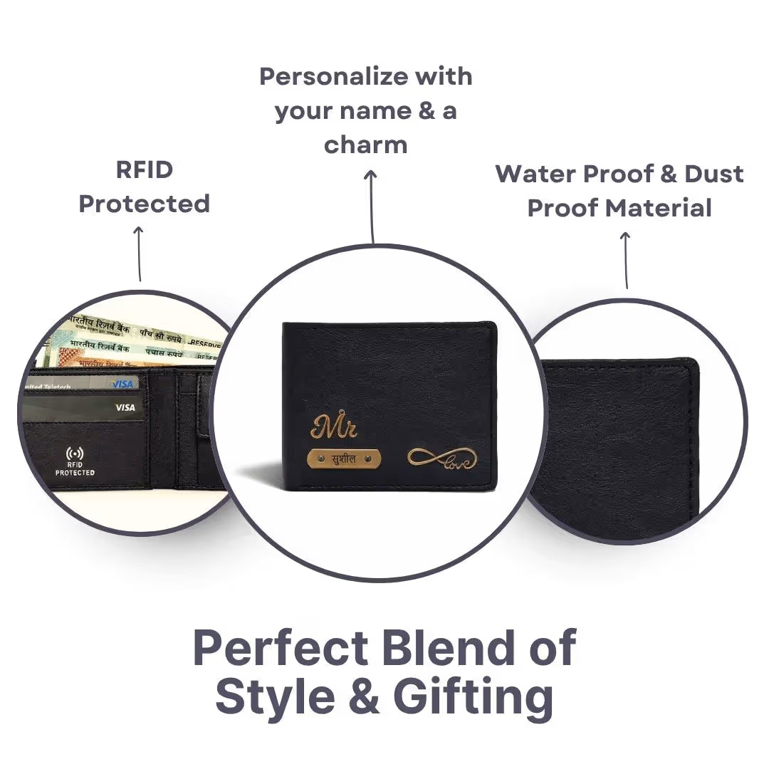 Personalized RFID Protected Vegan Leather Coin Pocket Wallet - Black