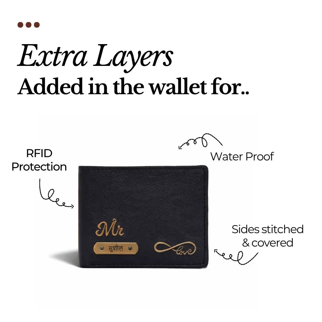 Personalized RFID Protected Vegan Leather Coin Pocket Wallet - Black